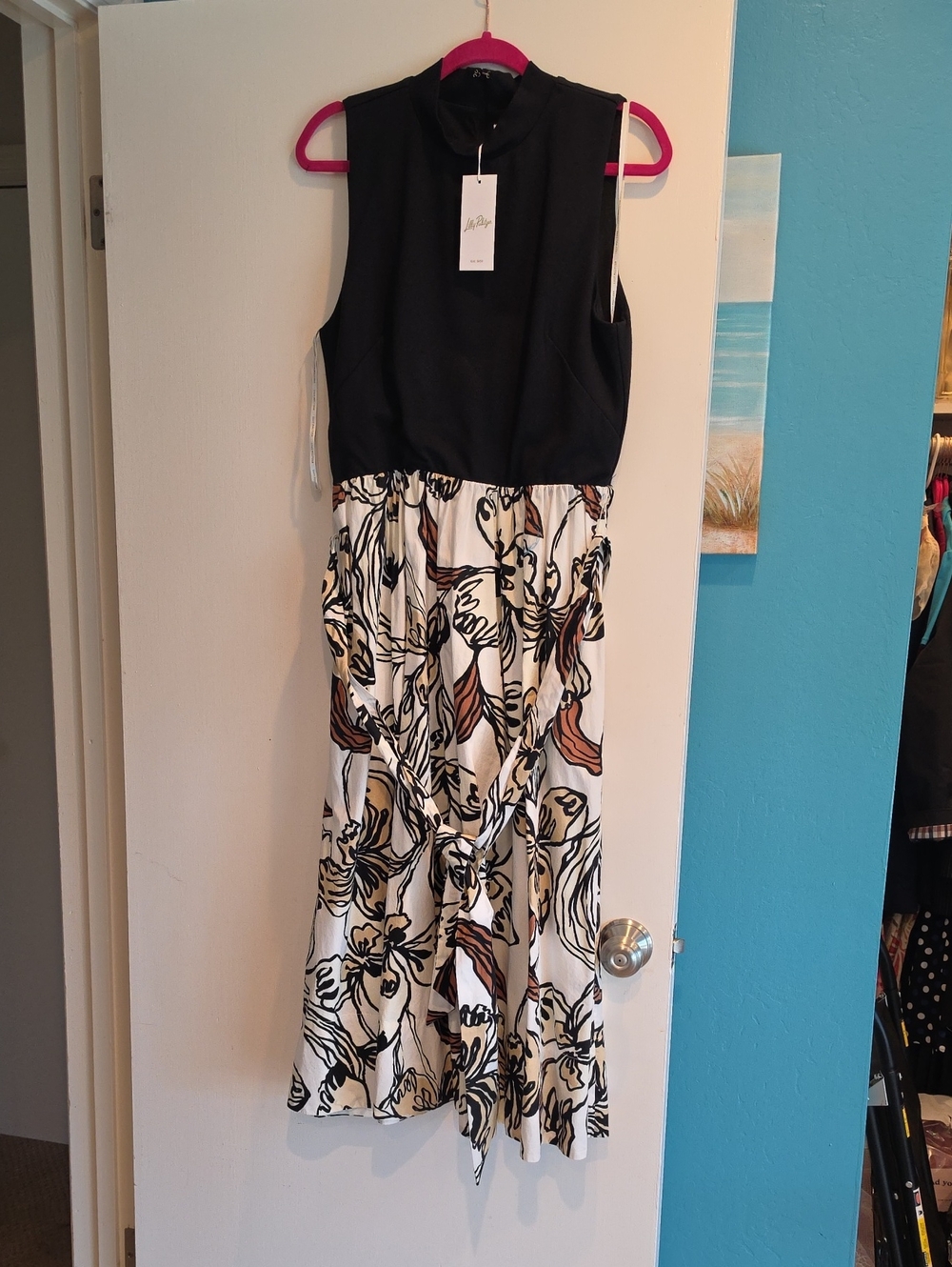 Lilly Pulitzer Black Bodice Floral-Print Midi Dress